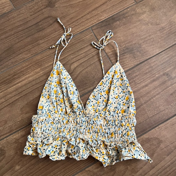 Sim & Sam | Tops | Yellow And White Smocked Ruffled Crop Camisole ...
